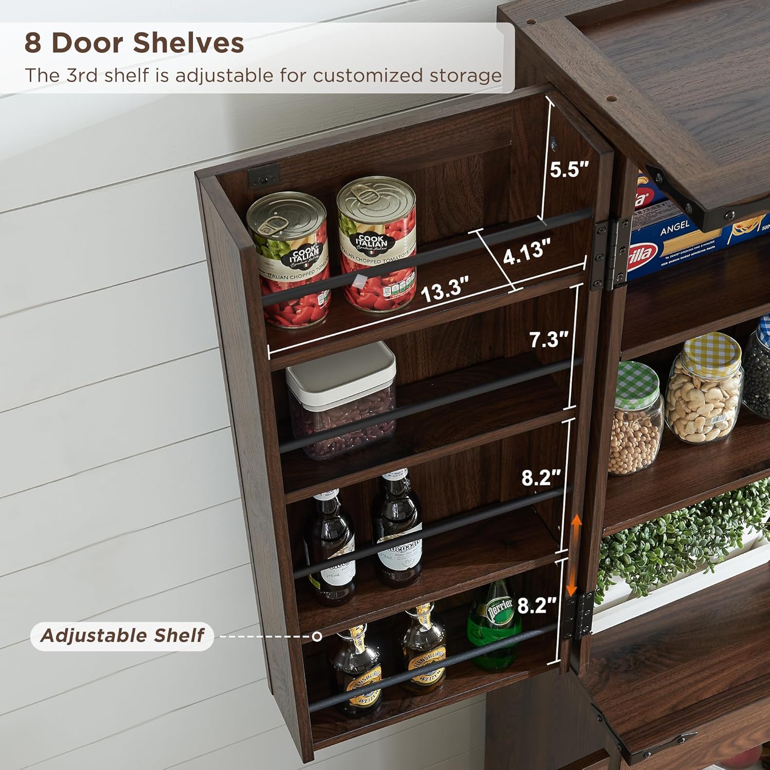 ACCOHOHO 72" Tall Kitchen Pantry, Farmhouse Storage Cabinet with Barn Doors, Organizer, Drawer and Adjustable Shelves, Rustic Wood Cupboard for Kitchen, Dining Room, Bathroom, Brown