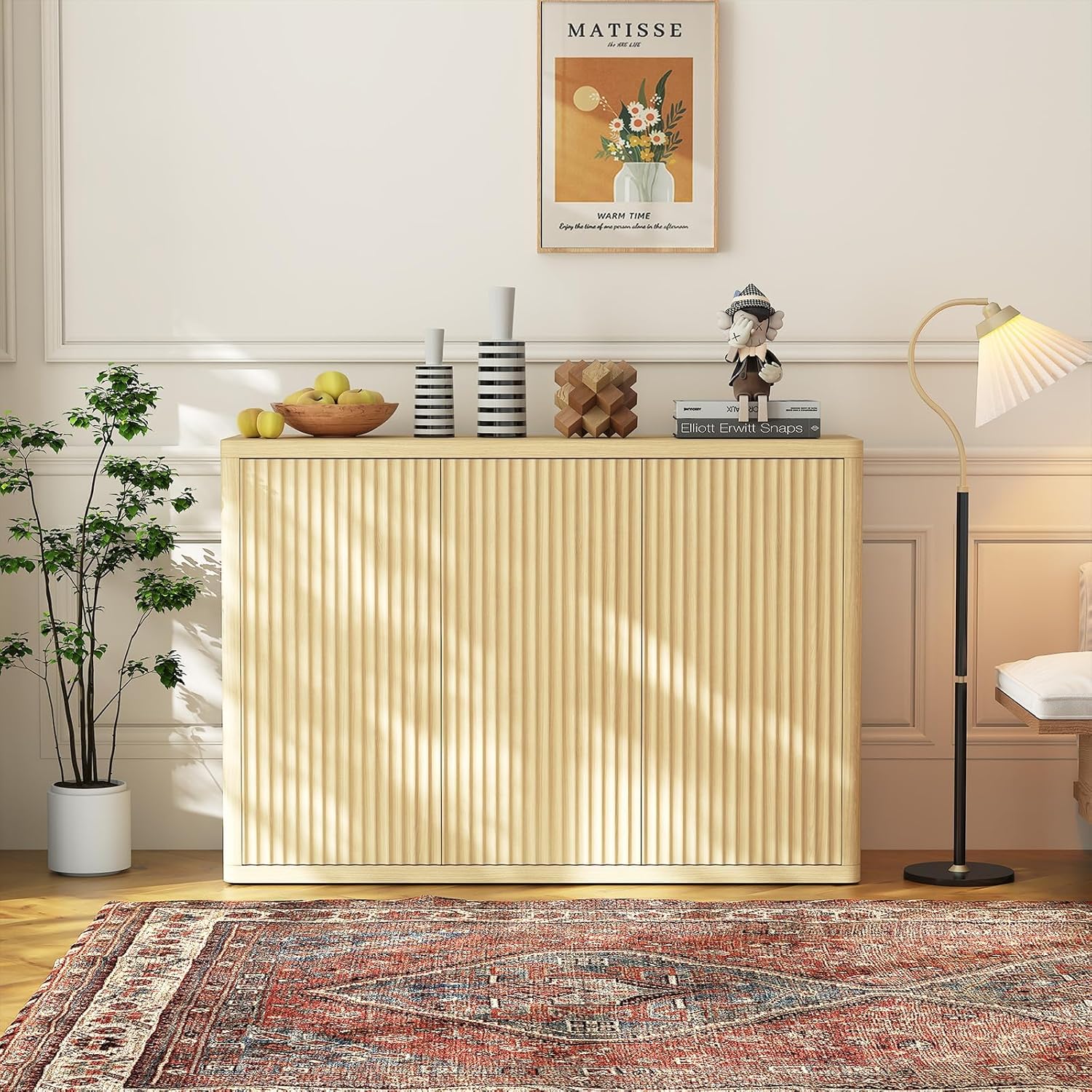 Garvee Fluted Sideboard Buffet Cabinet with Storage, Modern Accent Sideboard with Doors and Adjustable Shelves, Credenza Buffet Table Entryway Cabinets for Dining Living Room Kitchen Hallway