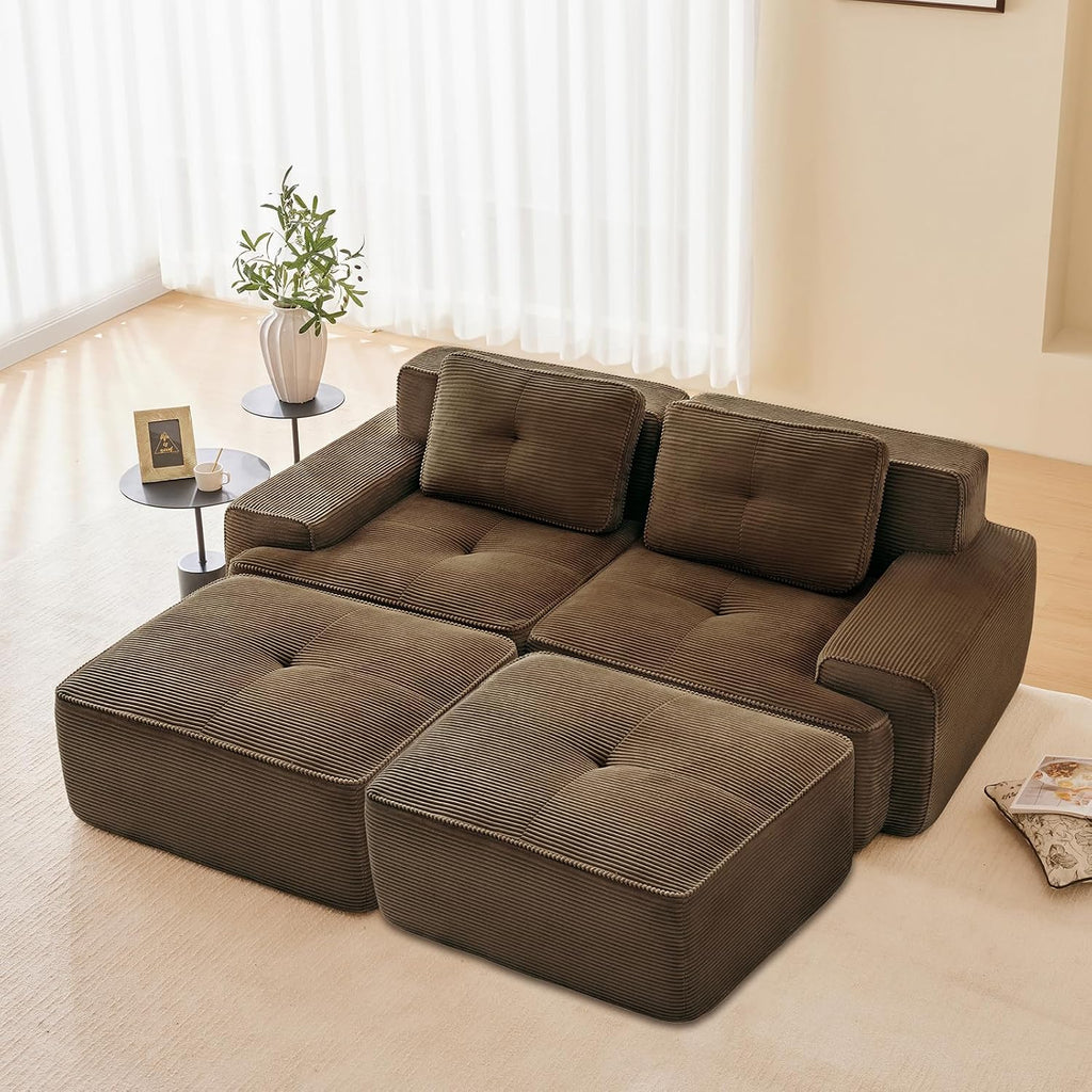 Brown Ottoman for Modular Sectional Sofa, Corduroy Deep Seat for Oversized Compressed Boneless Sectional Couches for Living Room Bedroom Apartment, Cloud Sofa Couch, Memory Foam, No Assembly