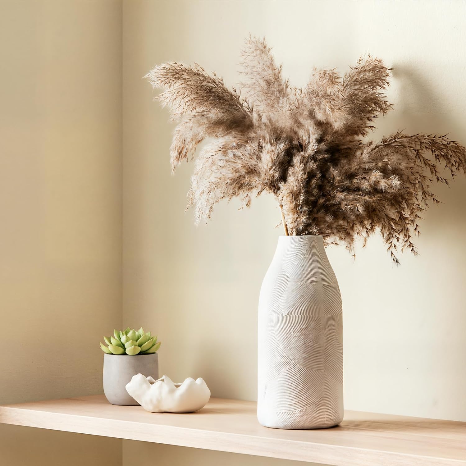 Decorative Ceramic Vase, 11.3 Inch White Modern Farmhouse Vases for Home Decor, Boho Textured Vases for Living Room, Table, Mantel, Shelf and Centerpieces Decor