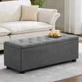 43" Ottoman with Storage and Sturdy Metal Frame, Tufted Upholstered Storage Bench, Modern Footboard Hideaway Chest with Removable Lid and Footrest for Living Room, Entryway (Dark Gray)