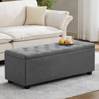 43" Ottoman with Storage and Sturdy Metal Frame, Tufted Upholstered Storage Bench, Modern Footboard Hideaway Chest with Removable Lid and Footrest for Living Room, Entryway (Dark Gray)
