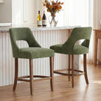 UVV Bar Stools Set of 4, Upholstered Counter Height Bar Stools, Modern Counter Stools with Wood Legs for Kitchen Island Dining Room Bar, Green