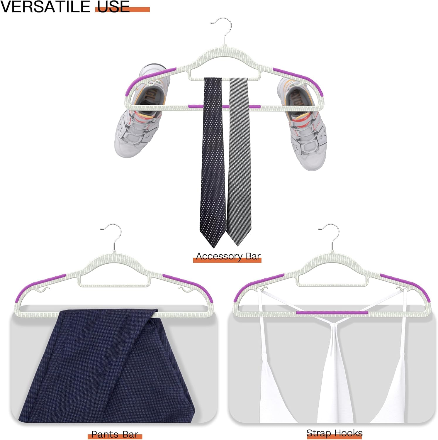 60 Pack Heavy Duty Plastic Hangers, Non Slip Clothes Hangers with Rubber Pads and 360° Hook - Thin Space Saving Hanger, Closet Organizer for Shirt, Pants, Suit, Skirt,Coat - Purple