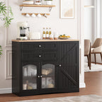 FiveWillowise Farmhouse Buffet Sideboard Cabinet, Black Storage Cabinet with Barn Doors and Drawers, Fluted Glass Doors & Adjustable Shelves, Coffee Bar with Storage for Kitchen, Living Room