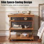 100% Solid Wood C Shaped End Table with Swivel Wheels, Lift Top Couch Table with Storage, Rolling Table that Slide Under Sofa & Bed, 15.75" D x 23.62" W x 24.8" H