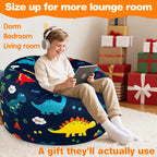 Lukeight Dinosaur Bean Bag Chair for Kids and Teens, Memory Foam Filled Floor Lounger, Washable Velvet Cover with Inner Liner, Beanbag Chair with Filling for Gaming and Reading, Large 27" D x 16" H