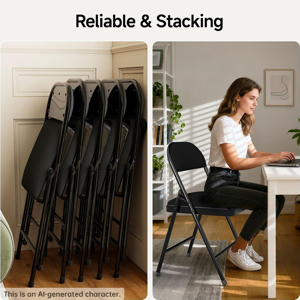 8 Pack Leather Padded Folding Chair, Metal Frame with Pu Leather Seat & Back, 650 LB Capacity Pu Leather Folding Chair with Comfortable Cushion for Events Home Office Black