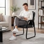 Simple Deluxe 2pcs Leather Guest Chairs with Padded Arms & Sled Base, Single Wheelless Stationary Lounge Seat, Ideal for Conference, Reception, Lobby, Home Office and Bedrooms, Black