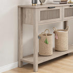 GAOMON Entryway Table with 2 Drawers, Farmhouse 43 Inch Wood Fluted Console Table with Shelf, 2 Tier Sofa Table with Storage for Living Room, Foyer Tables for Entryway - Grey