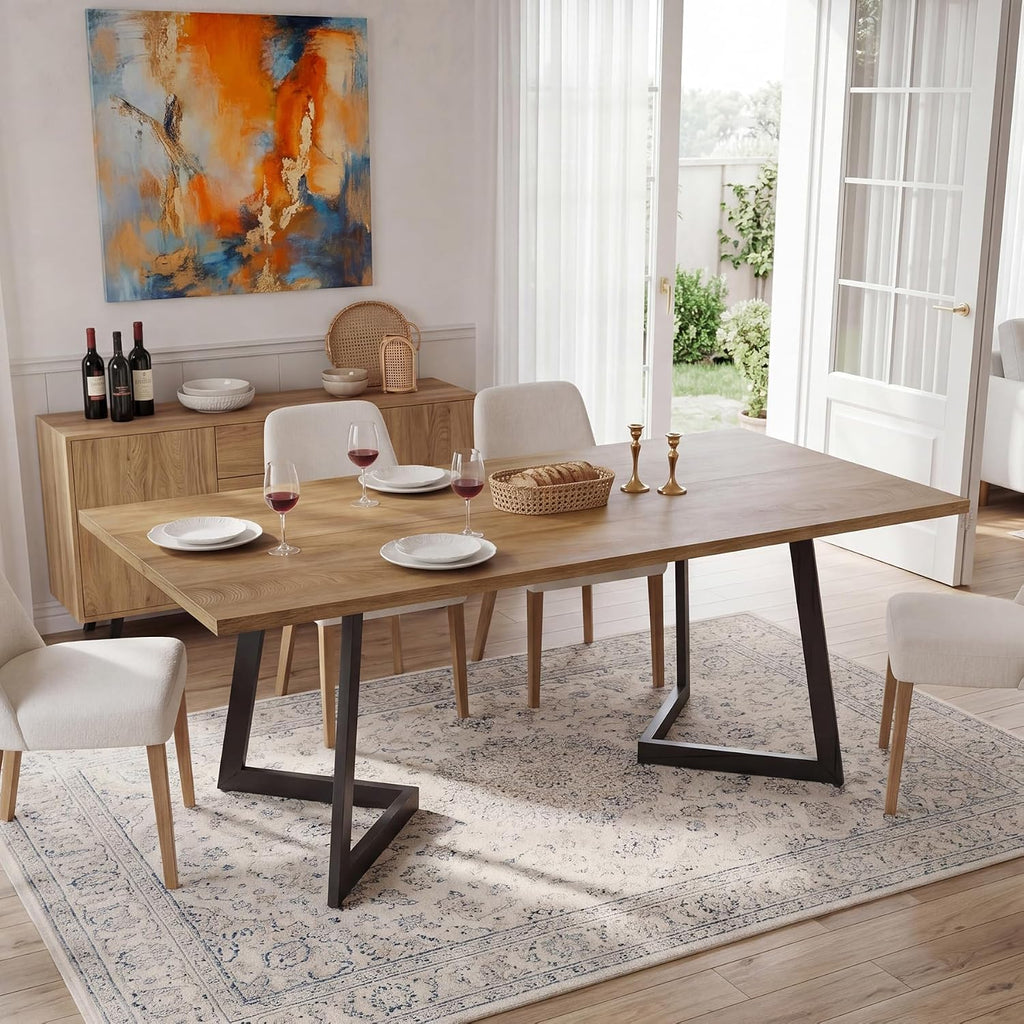 Tribesigns Rectangular Dining Table for 6, 62 Inches Farmhouse Dinner Table with Metal Legs, Wooden Small Kitchen Table for Dining Room, Small Spaces, Apartments