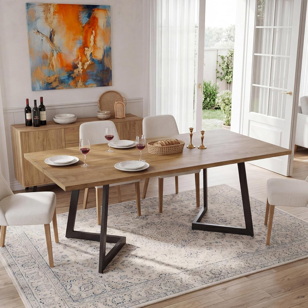 Tribesigns 62.2" Farmhouse Dining Table for 4-6, Industrial Rectangular Kitchen Dinner Table with Heavy-Duty Metal Legs for Home, Dining Room, Kitchen, Easy Assembly (Rustic Brown＋Black)