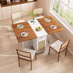 51″ Transformer Table for 2-4, Farmhouse Foldable Dining Table with Drawer and Power Outlet, Small Dining Table with 6 Wheels for Small Space, Walnut