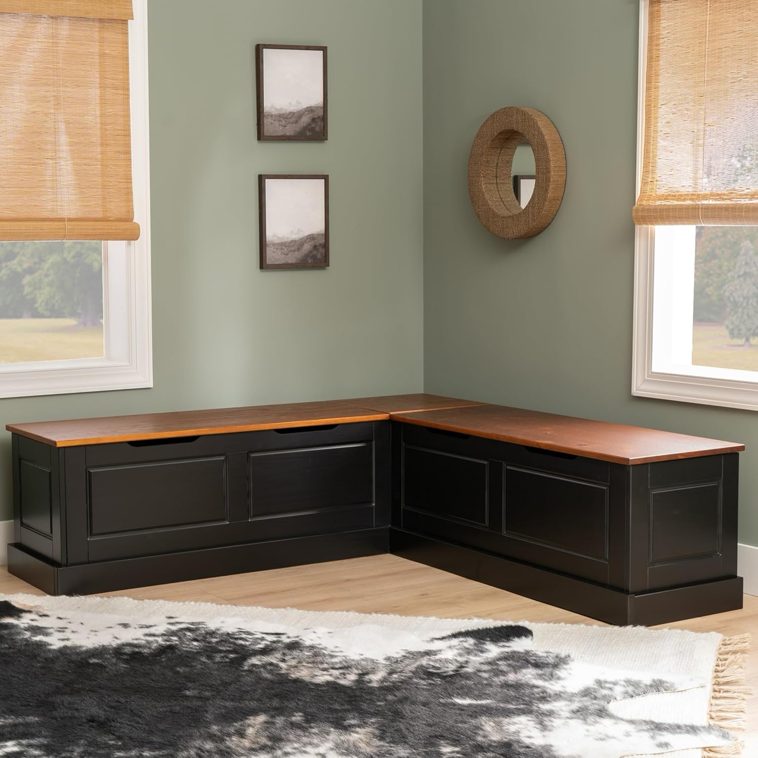 Linon Harris Black and Walnut Backless Kitchen Dining Nook with Hidden Storage Bench Space