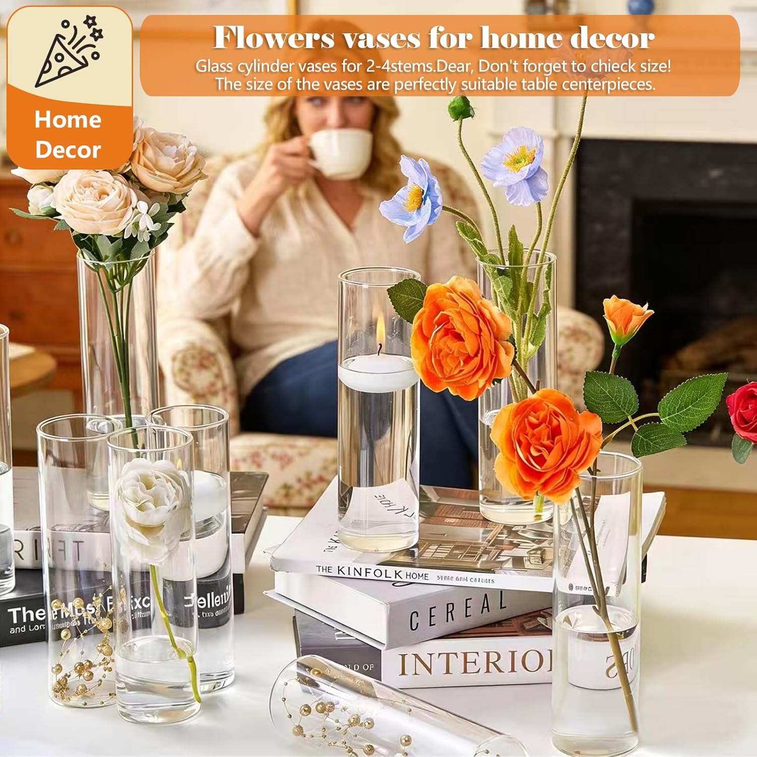 16Pcs Glass Cylinder Bud Vases for Centerpieces,7.7 In Tall Clear Flower Vases in Bulk,Glass Small Vases Floating Candle Holder for Party,Home Decor,Wedding Decoration,Birthday,Anniversary,Baby Shower