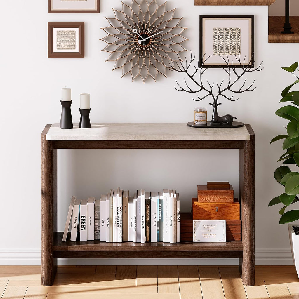 SUNBURY Modern Console Table with Faux Marble Top, 43 Inches Entryway Console Table with Open Shelf, Sofa Table Behind Couch for Hallwa, Living Room, Entrance
