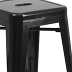 EMMA + OLIVER Commercial Grade 24" H Backless Black Metal Indoor-Outdoor Counter Height Stool
