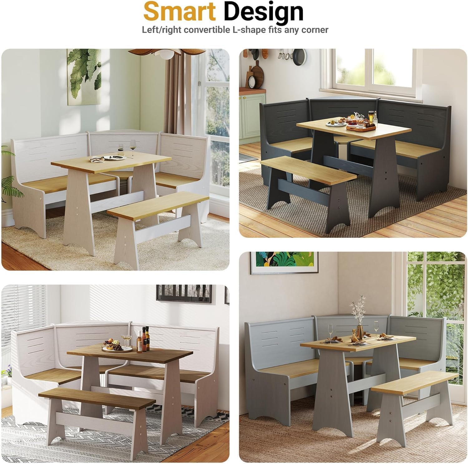 ENOR Breakfast Nook Table Set,Corner Kitchen Table for Dining Room,Brown