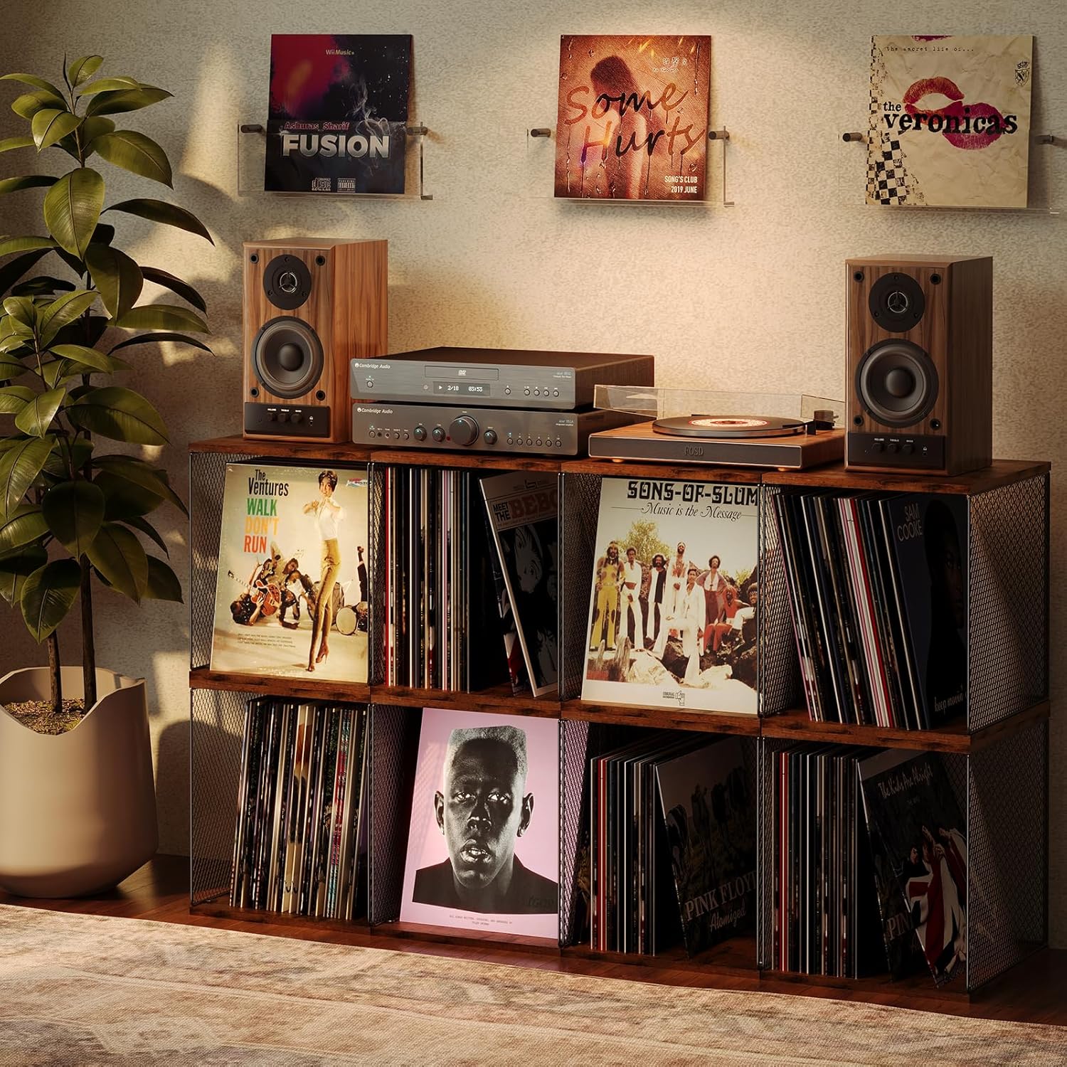 Dmevkic 3 Cube Vinyl Record Storage DIY Stackable 120-150 Records Visualize Album Storage Record Storage Crate