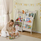 Kids Bookshelf and Toy Storage Organizer, 3-Tier Metal Toddler Bookcase with Deep Pockets, 2-in-1 Freestanding Nursery Bookshelf for Playroom, 29.53" D x 11.81" W x 32.68" H, White