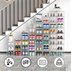 XX-Large Clear Shoe Storage Boxes with Magnetic Door, Thickened Stackable Shoe Organizer 12 Pack, Sneaker Display Case for Closet Organization & Entryway Storage, Dust-Proof Space Saving System, White