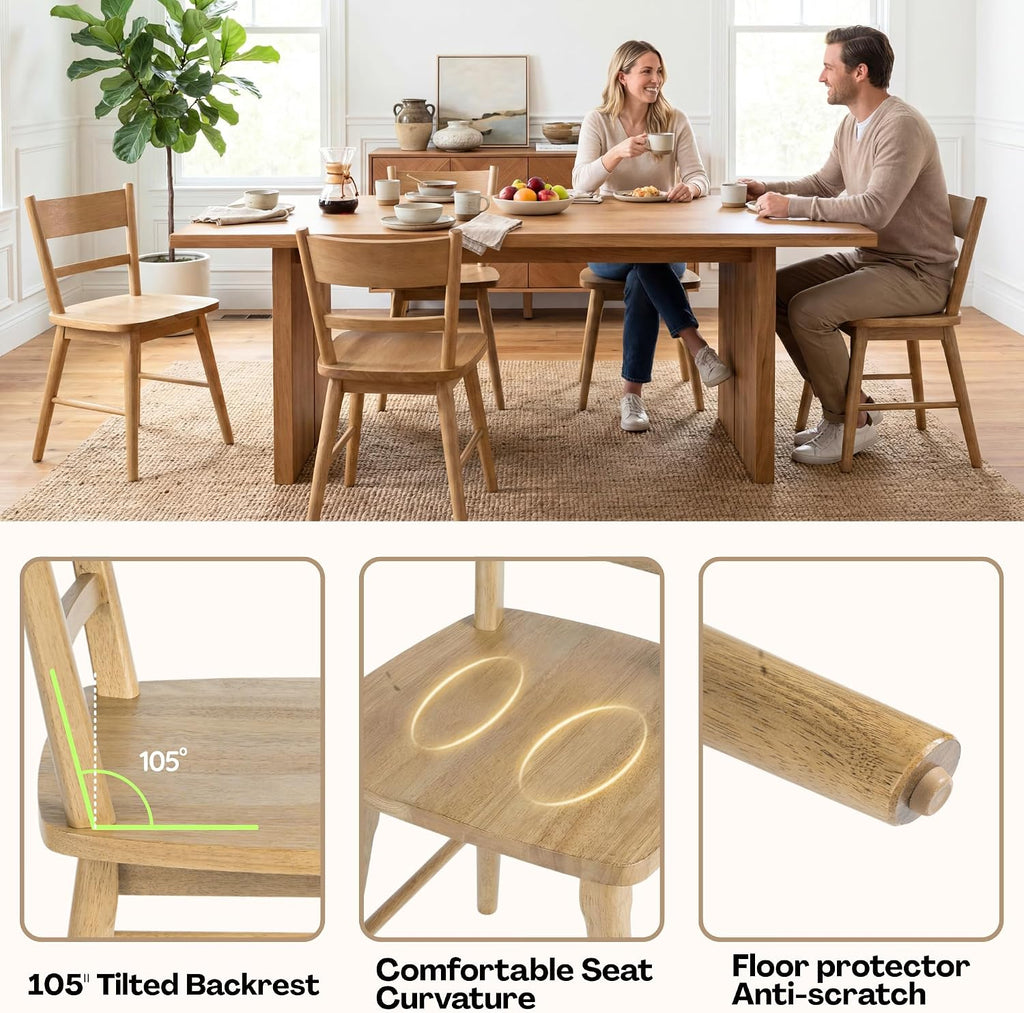 CIMOTA Oak Dining Chairs Set of 4, Farmhouse Wood Dining Chairs Ladder Back Kitchen Chairs, Windsor Dining Chairs for Kitchen and Dining Room, Oak