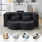 Convertible Folding Sofa Bed, 78” Full Size Loveseat Sleeper Sofa, Chenille Foldable Boneless Floor Couch with 4 Pillows for Guest Living Room Bedroom, No Assembly Required (Black)