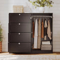 VOWNER 43''H Armoire Wardrobe Closet with 4 Drawers and 2 Doors | Small Clothing Storage Cabinet Dresser with Hanging Rod, Baby Closet Clothes Wardrobe for Bedroom, Black
