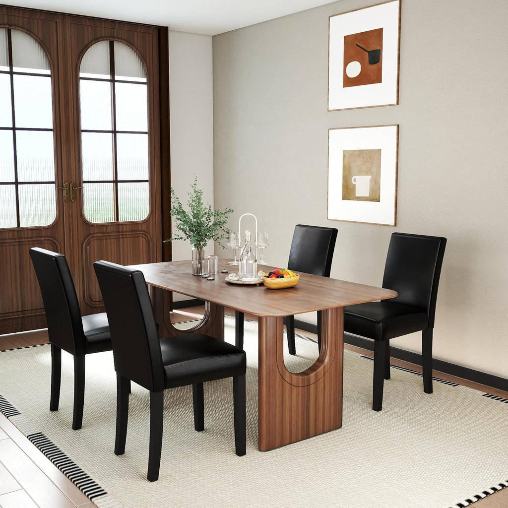 LSSPAID Dining Chairs Set of 6, Modern Stylish PU Leather Upholstered Parson Chair, Dining Room Chairs with Solid Wood Legs for Kitchen Living Room, Black