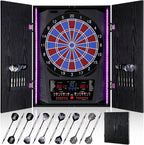 Electronic Dart Board, Electric Dartboard for Adults [12*Bronze Soft Tip Darts] 8-Color LED for 8 Players-Rustic Dart Board Cabinet for Home & Bar