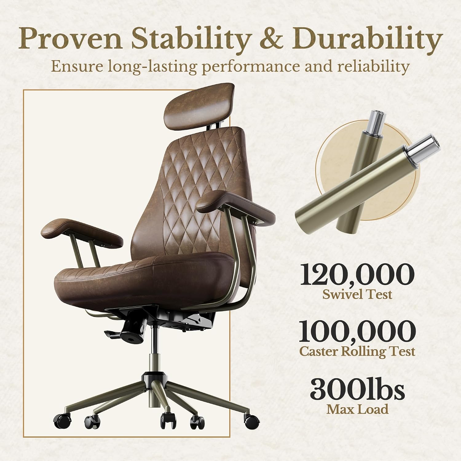 High Back Office Chair with Lumbar Support - Ergonomic Executive Desk Chair, Adjustable Swivel Computer Chair in Premium Faux Leather for Home Office Comfort, Brown
