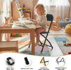 4 Pack Kids Black Plastic Folding Chair with Metal Frame for Toddler&Children, Lightweight and Stackable Foldable Seats for Indoor, Outdoor, Classrooms, Desks, Parties, Events