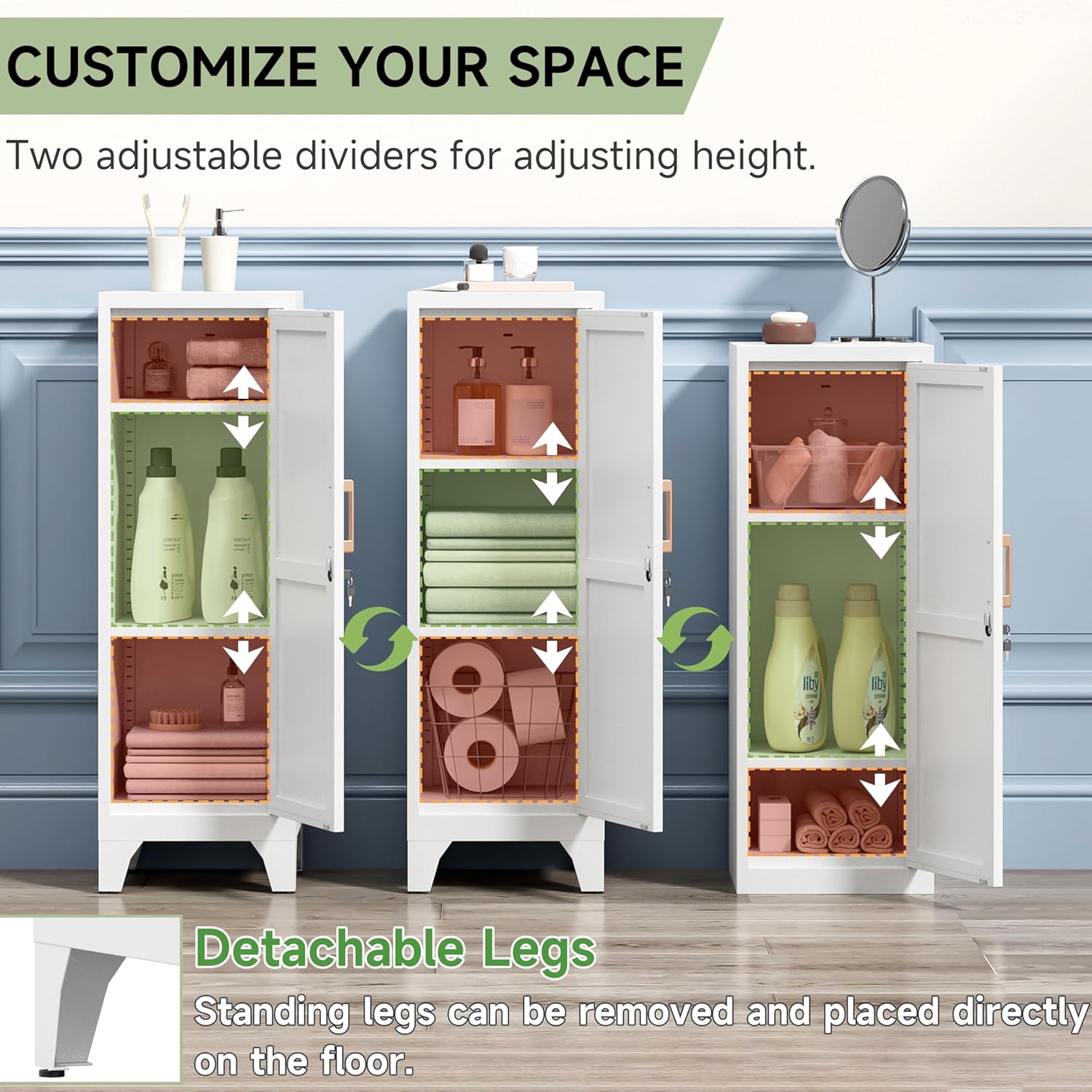 46" Tall Metal Pantry Cabinet, Kitchen Pantry Storage Cabinets with 1 Door and 2 Adjustable Shelves, Small Bathroom Cabinet,Cupboard for Kitchen, Dining Room- Assembly Required/White