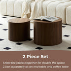 Nesting Coffee Table Set of 2 Modern Round Coffee Tables End Table with Storage Natural Wood Veneer for Living Room Apartment Small Space (Walnut, 19 Inch)