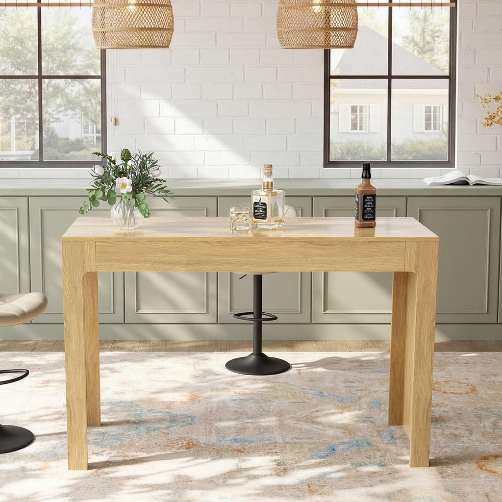 Miereirl 55” Bar Table，Long Bar Table with Oak Finish Tabletop，Modern Counter Height Pub Table, Rectangular Home Dining Bar Unit for 4-6 People, Kitchen, Living Room, Bar, Golden Oak