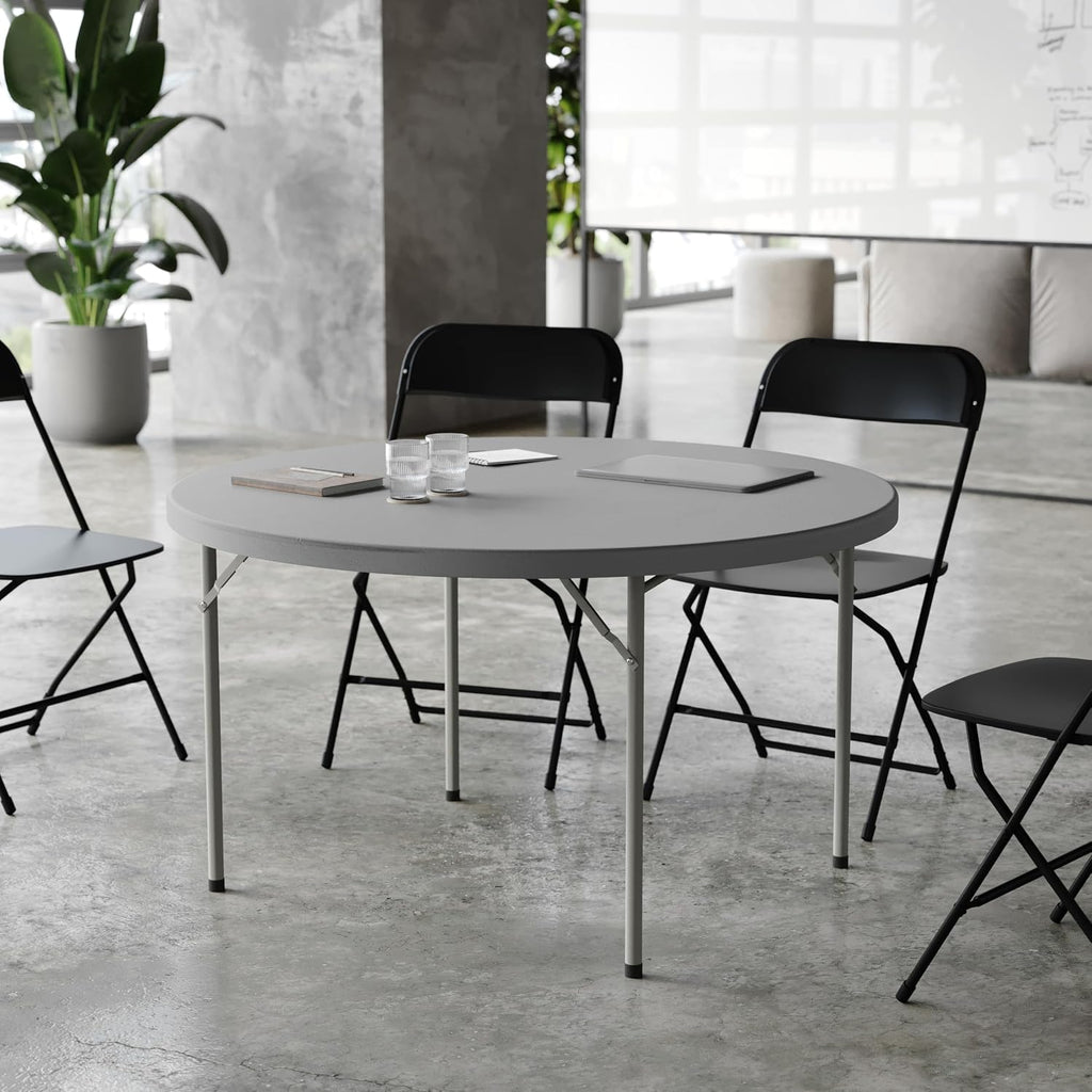 Flash Furniture Kathryn 4' Round Plastic Folding Event Table for Parties and Trade Shows, Portable Indoor/Outdoor Event Banquet Table, Granite Dark Gray