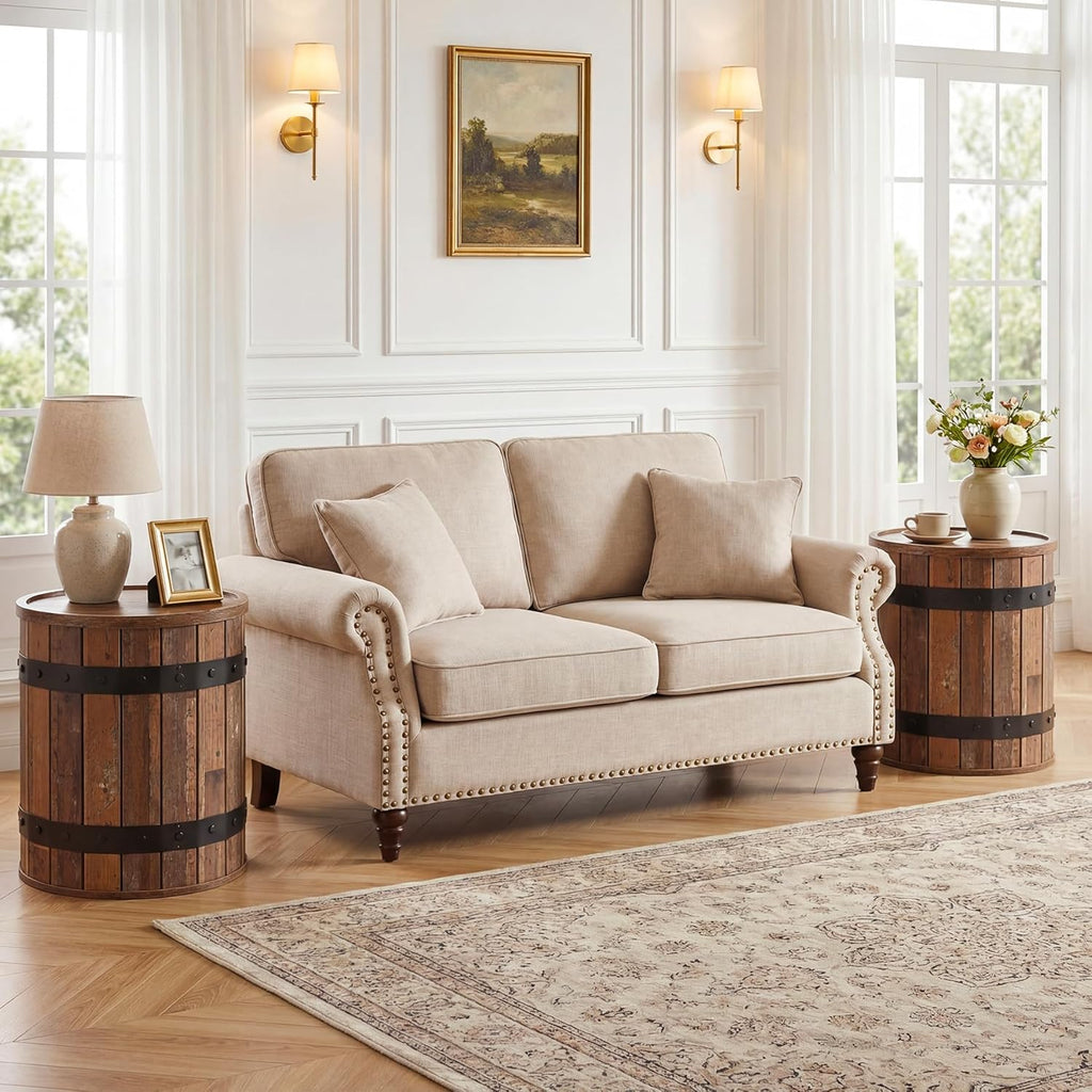 Tribesigns Barrel Side Table with Hidden Storage, 19.68" Farmhouse Round Rustic Wood End Table with Removable Lid, 24" Tall Sofa Side Bedside Nightstand for Living Room (1 PCS)