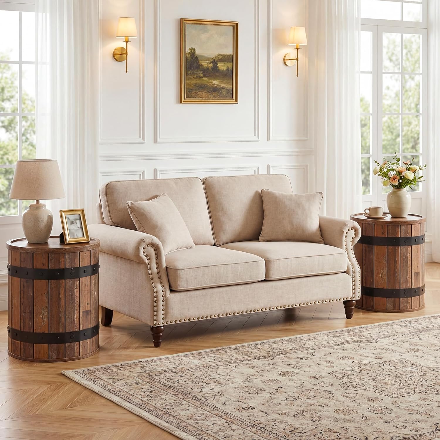 Tribesigns Barrel Side Table with Hidden Storage, 19.68" Farmhouse Round Rustic Wood End Table with Removable Lid, 24" Tall Sofa Side Bedside Nightstand for Living Room (1 PCS)
