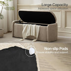 VKNOW 46" Oval Storage Ottoman Bench, Upholstered End of Bed Bench Ottomans Bench Foot Rest, Sherpa Storage Bench for Bedroom, Living Room and Hallway, Light Brown