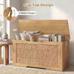 Costzon Kids Storage Bench, 40” Toy Box with Flip Top, 2 Metal Hinges and Side Handles, Wooden Entryway Bench, Rattan Style Storage Chest for Bedroom, Living Room and Playroom