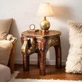 End Table, Handmade Wooden Elephant Side Table, Small Round End Table, Nightstand with Tapered Legs, for Small Spaces, Living Room, Bedroom, Rustic Wooden Stools