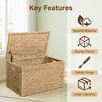 Handwoven Water Hyacinth Storage Trunk: Heavy Duty Metal Frame Wicker Chest Box 42×20×18.5in Natural Finish for Home Decor & Space Saving