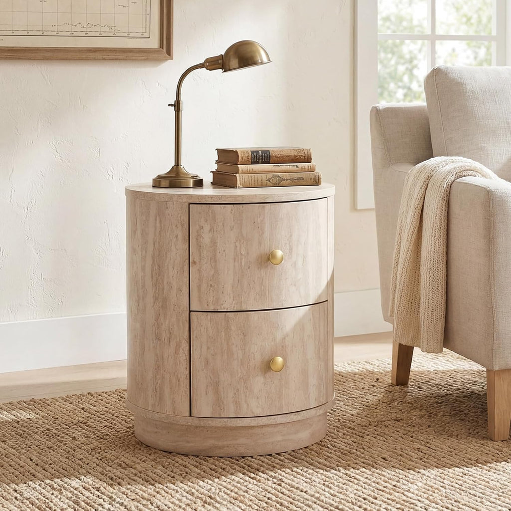 CIMOTA Modern Side Table with Storage, Small Wooden End Table Nightstand Bedside Table with Gold Knobs Bedroom Living Room, Light Wood Color