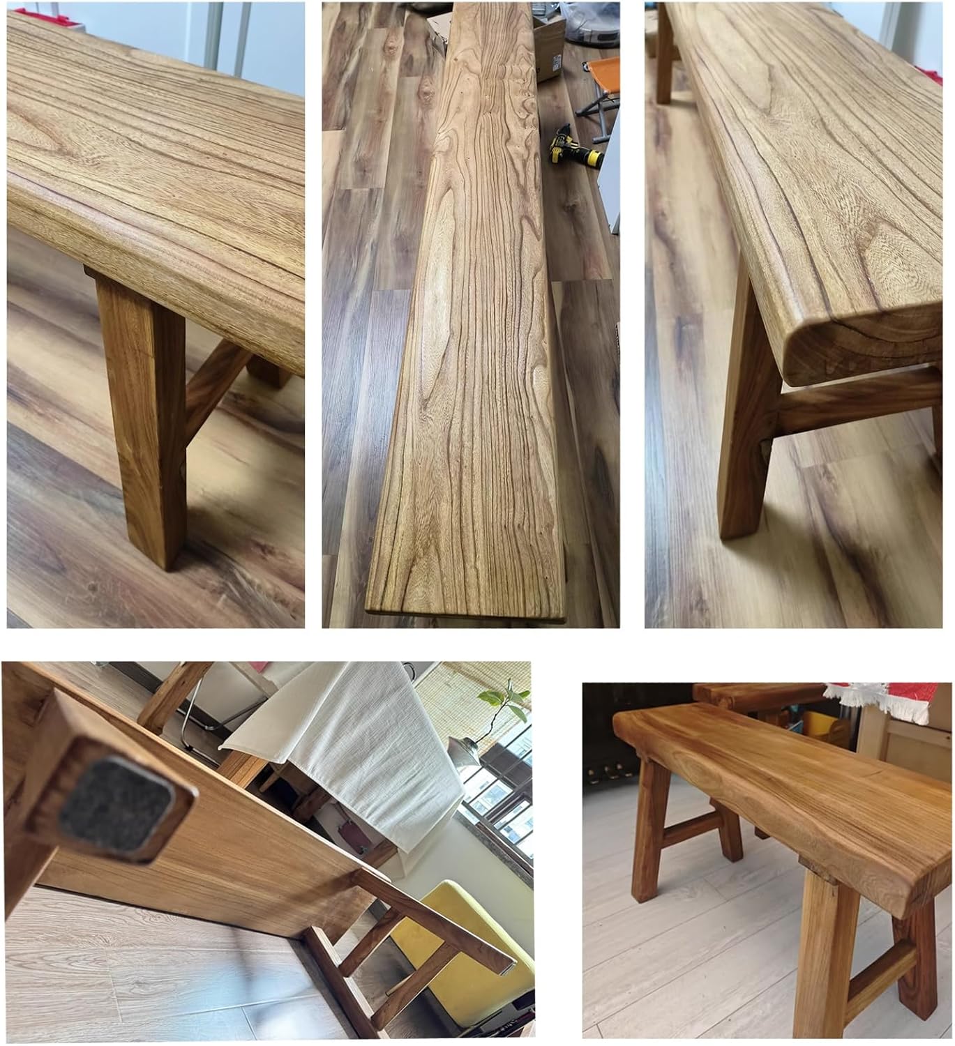 Farmhouse Indoor Wooden Living room Dining Bench, Asian Natural Wood Kitchen Entryway Bench with Armless Design and Short Height, Solid Wood Shoe Bench Entryway Benches，Brown(100*26*45cm/39.3*10.2*17.