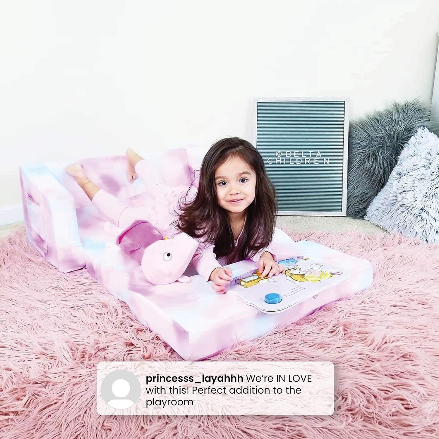 Delta Children Cozee 2-in-1 Sofa, 2-Seater Convertible Toddler Couch Sleeper, Wide 2-in-1 Flip Open Foam Chair for Playroom, Pet-Friendly, Bed Lounger, Comfy Play Sleeping Lounge Chair, Pink Tie Dye