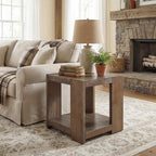 chairus Wood End Table, Nightstand with 2-Layer Storage Shelves, Rectangular Side Table for Sofa/Couch/Bedroom, Brown