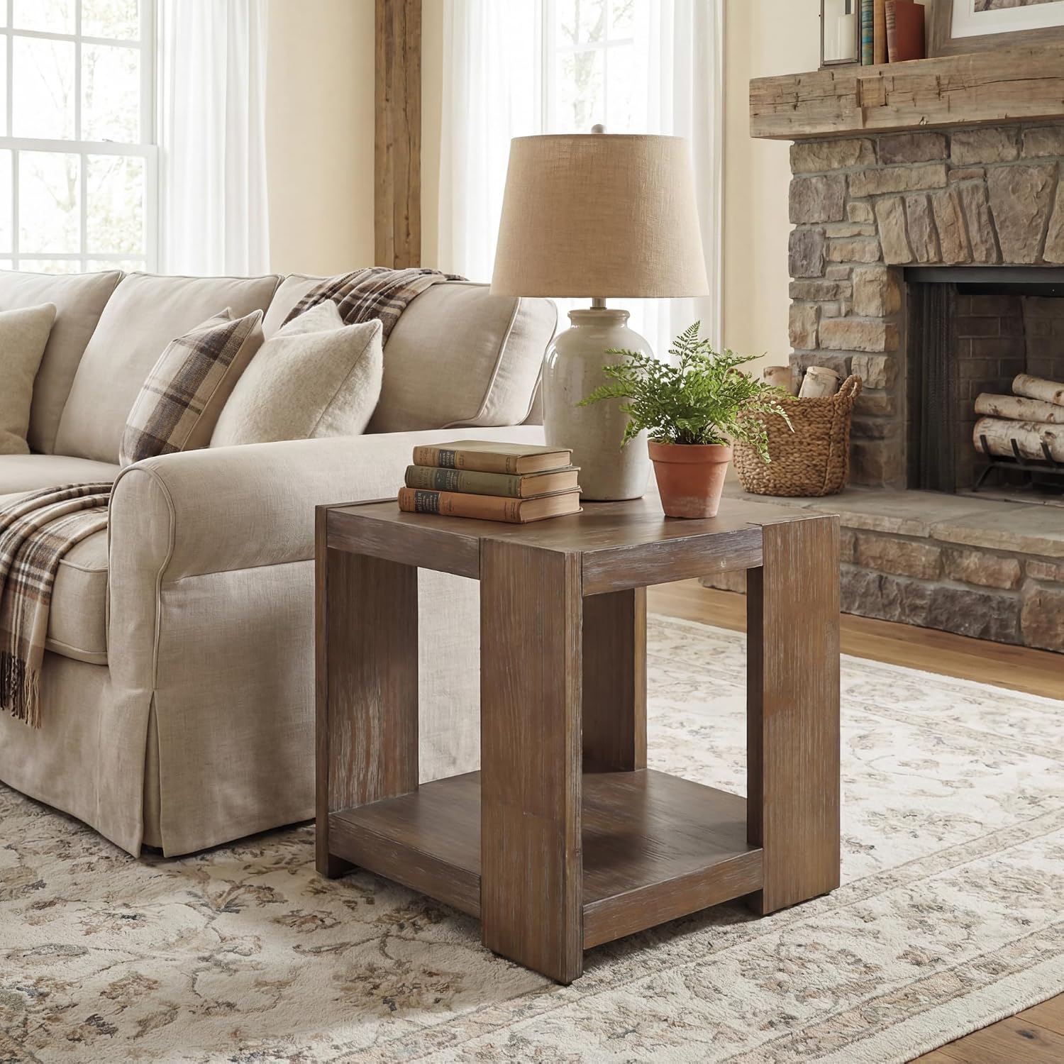 chairus Wood End Table, Nightstand with 2-Layer Storage Shelves, Rectangular Side Table for Sofa/Couch/Bedroom, Brown