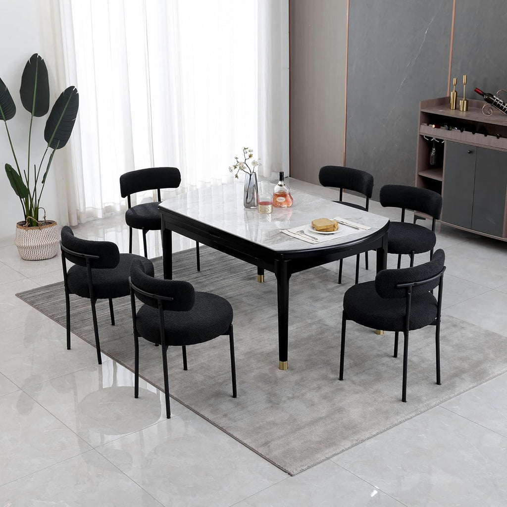 DYHOME Black Boucle Dining Chairs Set of 4, Modern Upholstered Dining Chairs with 4" Thick Cushion and Sturdy Metal Legs for Dining Room, Kitchen