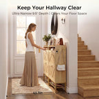IRONCK Shoe Storage Cabinet with 2 Flip Drawers, 47.9" Tall Narrow Entryway Shoe Storage, Free Standing with 4 Side Hooks and Bottom Metal Rack, Natural Rattan Shoe Rack for Hallway and Entryway