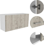 White and Light Grey 2-Door Wall Cabinet, 2-Compartment Kitchen Storage & Organization